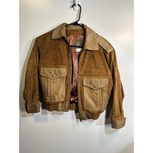 the leather ranch womens brown long sleeve zip up leather coat size 28